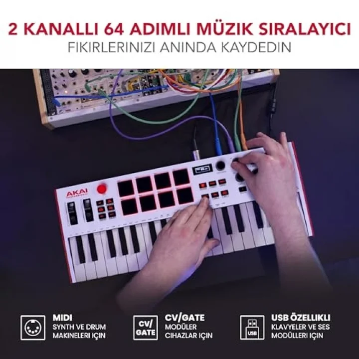MPK Mini Plus - USB MIDI Klavye Controller, 37 Mini Tuş, 8 MPC Pedi, Sıralayıcı, MIDI/CV/Gate G/Ç, Müzik Prodüksiyon Yazılımı Dahil, Beyaz Sınırlı Sürüm