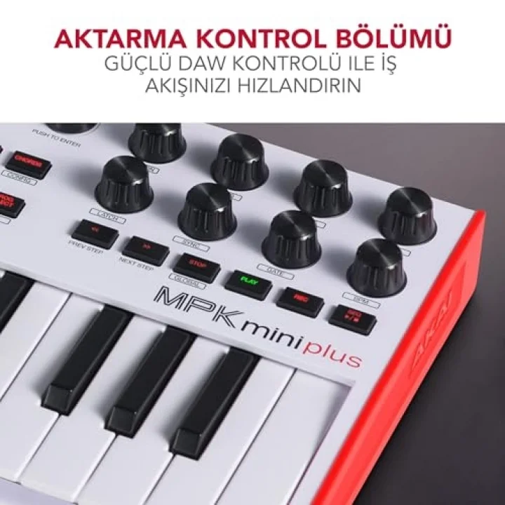 MPK Mini Plus - USB MIDI Klavye Controller, 37 Mini Tuş, 8 MPC Pedi, Sıralayıcı, MIDI/CV/Gate G/Ç, Müzik Prodüksiyon Yazılımı Dahil, Beyaz Sınırlı Sürüm