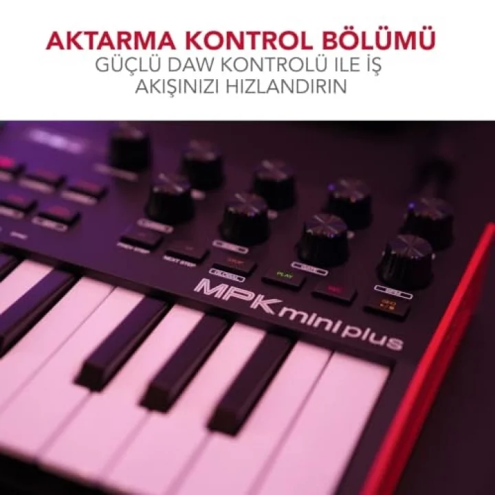 MPK Mini Plus USB MIDI Klavye Controller, 37 Mini Tuş, 8 MPC Pedi, Sıralayıcı, MIDI/CV/Gate G/Ç, Müzik Prodüksiyon Yazılımı Dahil