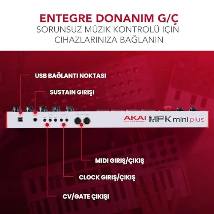 MPK Mini Plus - USB MIDI Klavye Controller, 37 Mini Tuş, 8 MPC Pedi, Sıralayıcı, MIDI/CV/Gate G/Ç, Müzik Prodüksiyon Yazılımı Dahil, Beyaz Sınırlı Sürüm