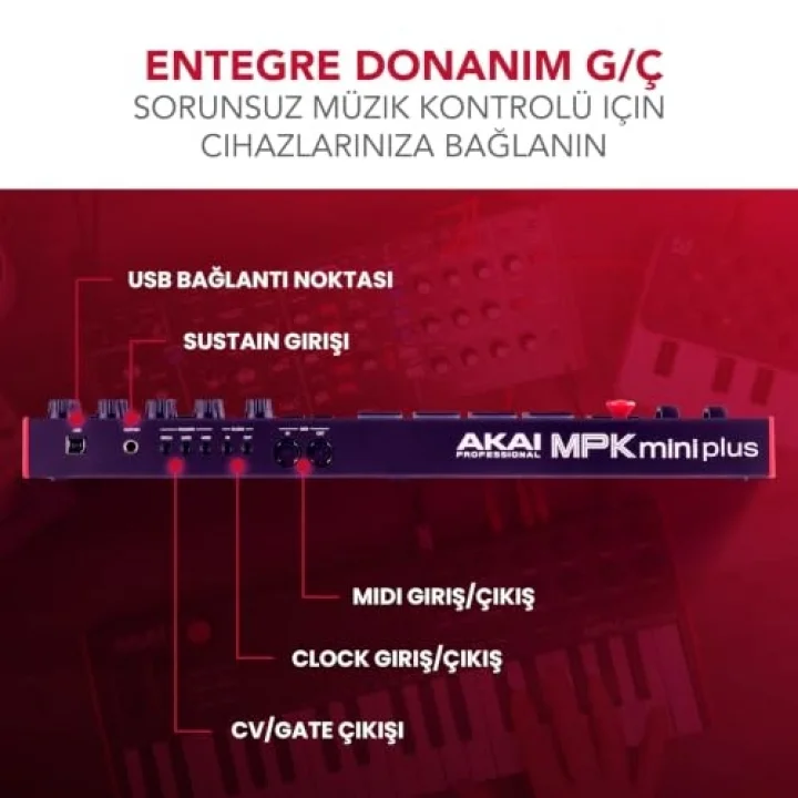 MPK Mini Plus USB MIDI Klavye Controller, 37 Mini Tuş, 8 MPC Pedi, Sıralayıcı, MIDI/CV/Gate G/Ç, Müzik Prodüksiyon Yazılımı Dahil