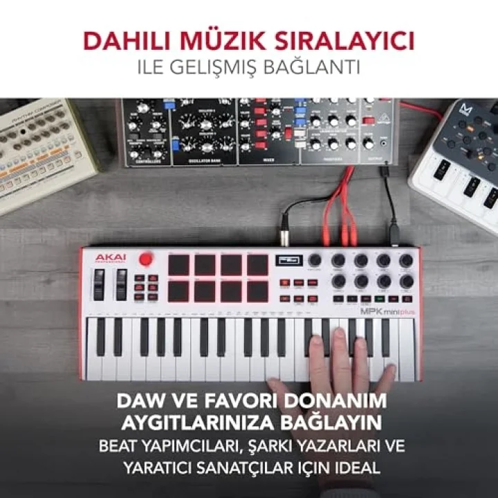 MPK Mini Plus - USB MIDI Klavye Controller, 37 Mini Tuş, 8 MPC Pedi, Sıralayıcı, MIDI/CV/Gate G/Ç, Müzik Prodüksiyon Yazılımı Dahil, Beyaz Sınırlı Sürüm