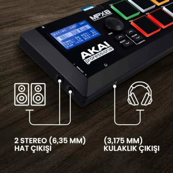MPX8 - Sample Pad Controller 8 Performansa Hazır Hıza Duyarlı Pedli, MIDI Bağlantısı ve Yerleşik SD Kart Yuvasına Sahip Taşınabilir Örnek, Siyah