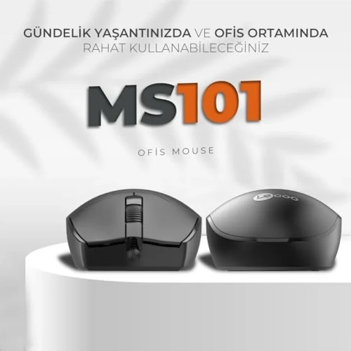 MS101 USB Kablolu 1200DPI 3 Tuşlu Optik Mouse - PC, Mac, Dizüstü Bilgisayar ile Uyumlu, Tak Çalıştır Kolay Bağlantı, Sağ ve Sol Elle Kullanıma Uygun, Kompakt Mouse Siyah