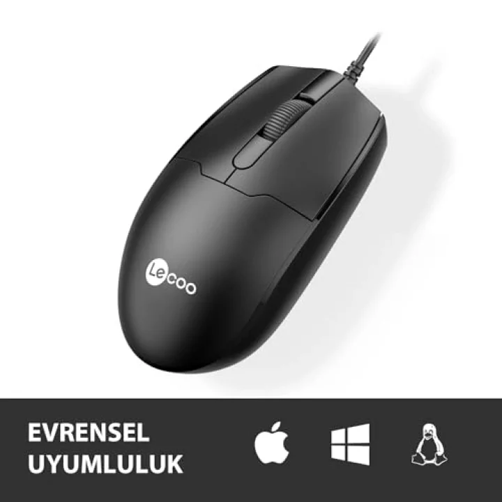 MS101 USB Kablolu 1200DPI 3 Tuşlu Optik Mouse - PC, Mac, Dizüstü Bilgisayar ile Uyumlu, Tak Çalıştır Kolay Bağlantı, Sağ ve Sol Elle Kullanıma Uygun, Kompakt Mouse Siyah