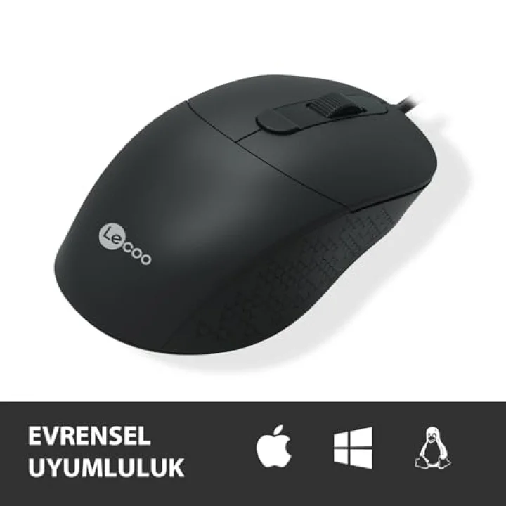 MS102 USB Kablolu 2400DPI 4 Tuşlu Mouse -Sessiz PC, Mac, Dizüstü Bilgisayar için, Windows, Linux ve Mac ile Uyumlu Sağ ve Sol Elle Kullanıma Uygun, 99gr Hafif Optik Mouse Siyah