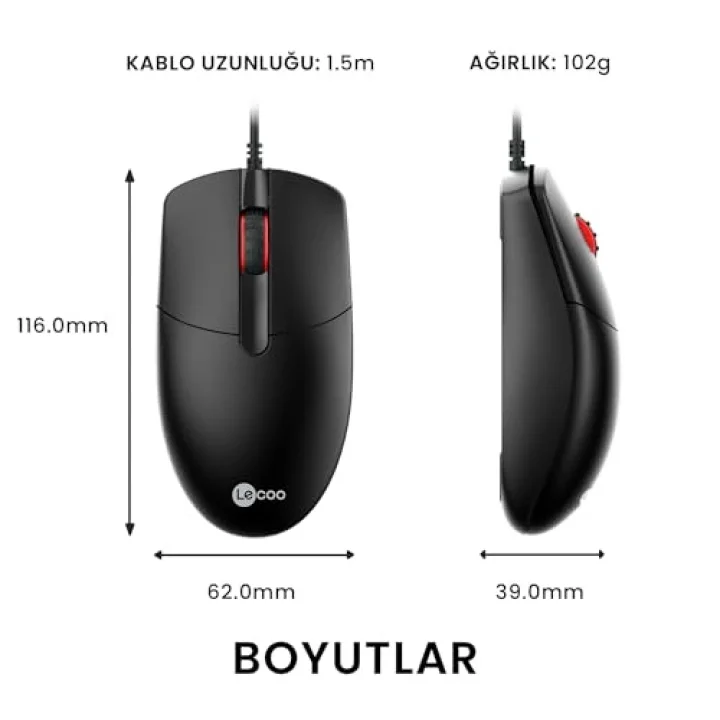 MS103 USB Kablolu 1000DPI 3 Tuşlu PC, Mac, Dizüstü Bilgisayar ile Uyumlu Optik Mouse Siyah