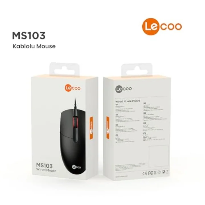 MS103 USB Kablolu 1000DPI 3 Tuşlu PC, Mac, Dizüstü Bilgisayar ile Uyumlu Optik Mouse Siyah