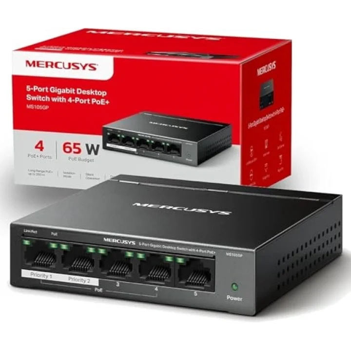 MS105GP, 5-Port Gigabit Desktop Switch with 4-Port PoE+