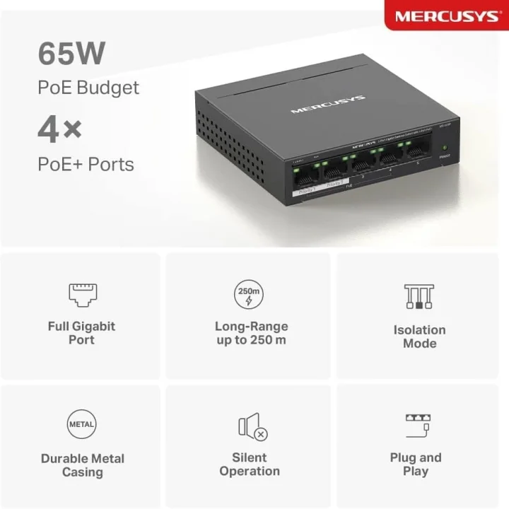 MS105GP, 5-Port Gigabit Desktop Switch with 4-Port PoE+