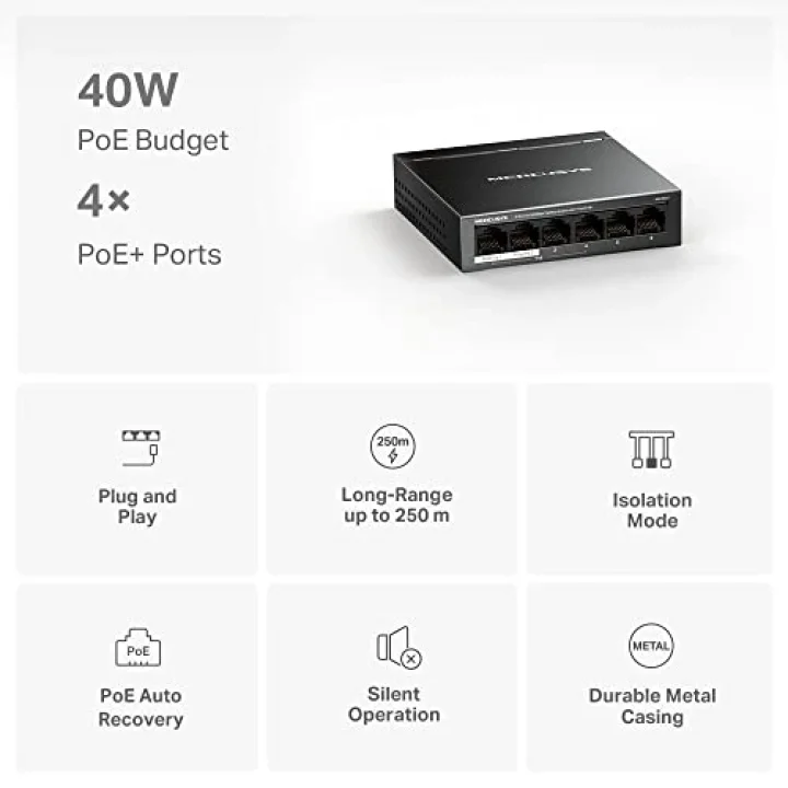 MS106LP, 6-Port 10/100Mbps Desktop Switch with 4-Port PoE+