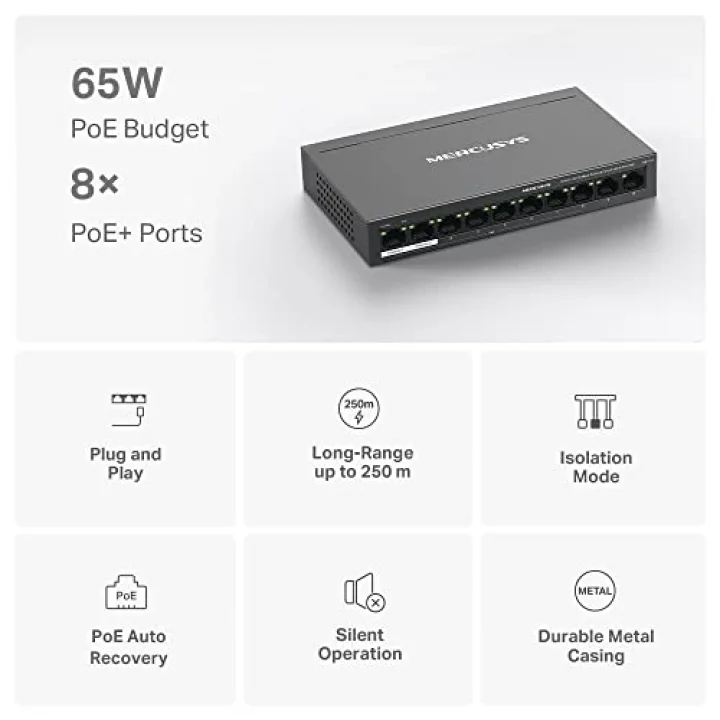 MS110P, 10-Port 10/100Mbps Desktop Switch with 8-Port PoE+