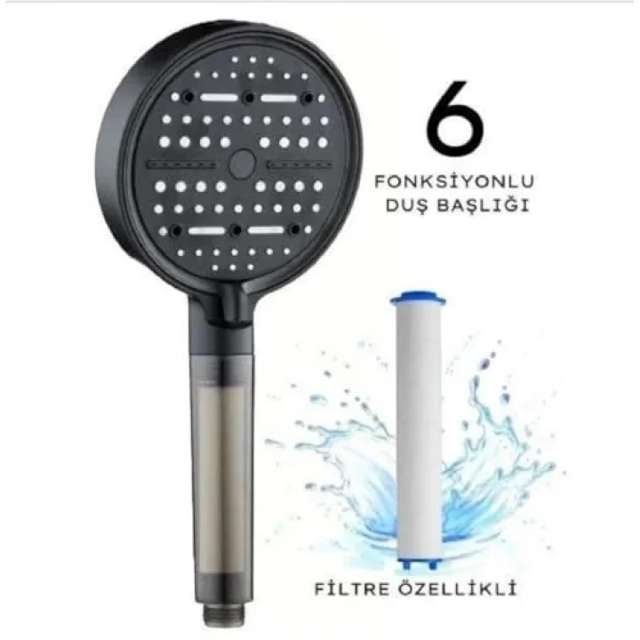 Multi 6 Fonksiyonlu Spa Etkili Filtreli Duş Başlığı Yüksek Basınçlı Su Tasarruflu Klor ve Kireç Önleyici El Duşu, Handshower