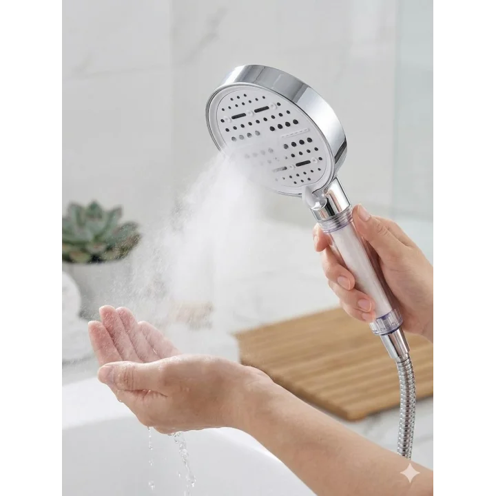 Multi 6 Fonksiyonlu Spa Etkili Filtreli Duş Başlığı Yüksek Basınçlı Su Tasarruflu Klor ve Kireç Önleyici El Duşu, Handshower (Art Deco)
