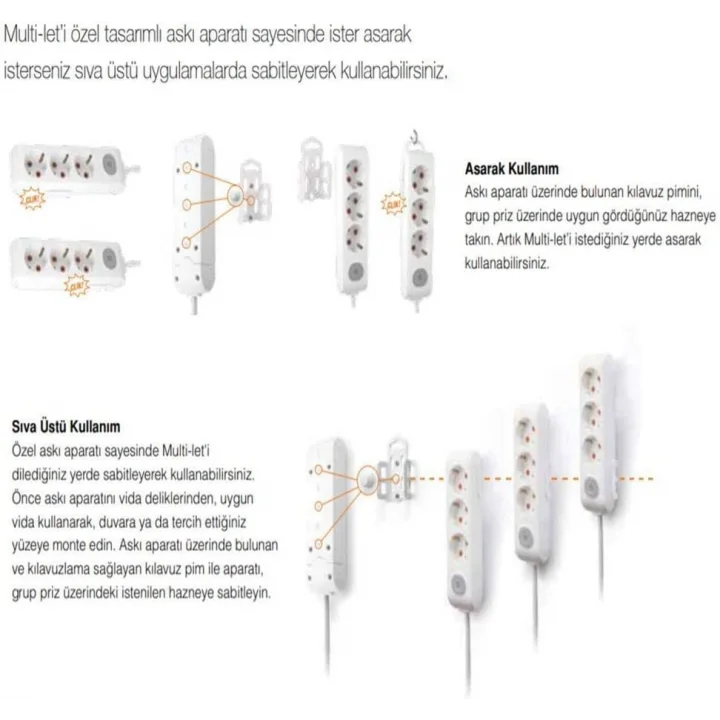 Multi-Let 4lü Anahtar-Topraklı Kablolu Ç.K 3m Priz