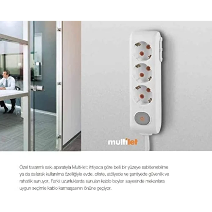 Multi-Let 4lü Anahtar-Topraklı Kablolu Ç.K 3m Priz