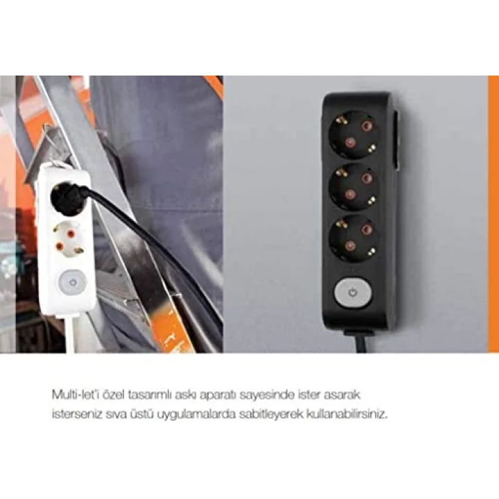 Multi-Let 4lü Anahtar-Topraklı Kablolu Ç.K 5m Priz