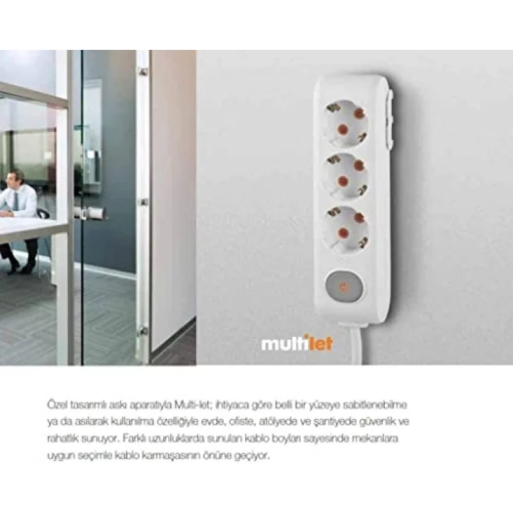 Multi-Let 4lü Anahtar-Topraklı Kablolu Ç.K 5m Priz