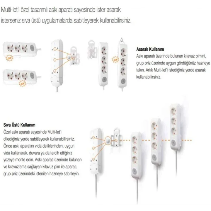 Multi-Let 4lü Anahtar-Topraklı Kablolu Ç.K 5m Priz