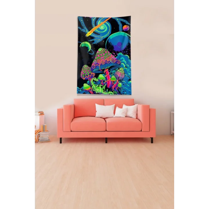 Multirenk Mushroom Mantar Leke Tutmaz Kadife Kumaş Duvar Örtüsü Duvar Halısı Tapestry DWLL367, 100 x 140