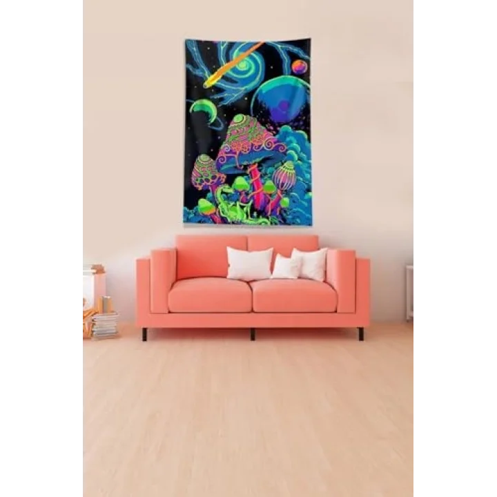 Multirenk Mushroom Mantar Leke Tutmaz Kadife Kumaş Duvar Örtüsü Duvar Halısı Tapestry DWLL367, 100 x 140