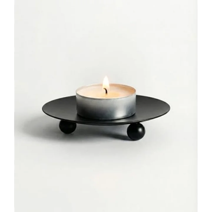 Mum Tabağı Şamdan Metal Altlık Takı Kasesi Dekoratif Mini Organizer Düzenleyici Tabak Siyah 6,8 Cm