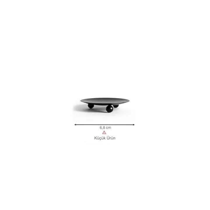 Mum Tabağı Şamdan Metal Altlık Takı Kasesi Dekoratif Mini Organizer Düzenleyici Tabak Siyah 6,8 Cm