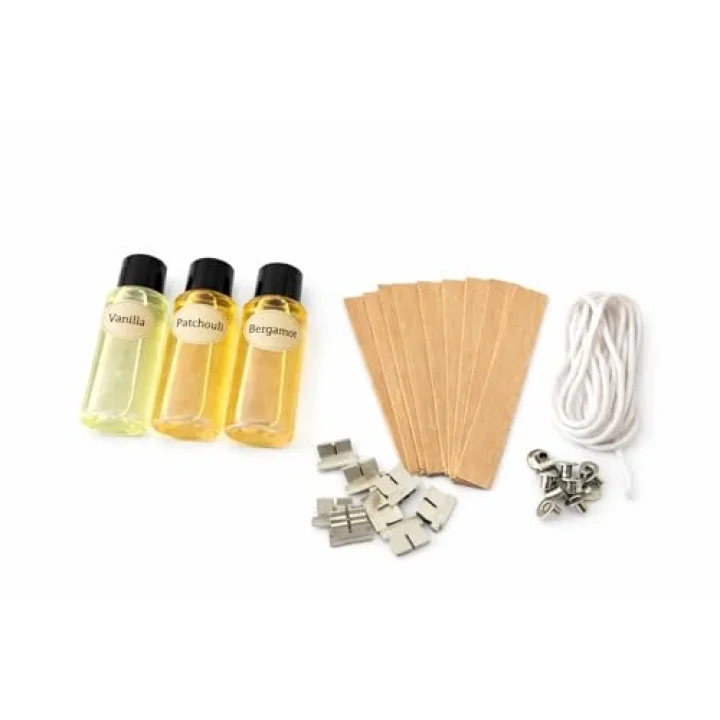 Mum Yapım Seti 30 ml Paçuli 30 ml Vanilya ve 30 ml Bergamot Esans, Ahşap fitil ve İp fitil
