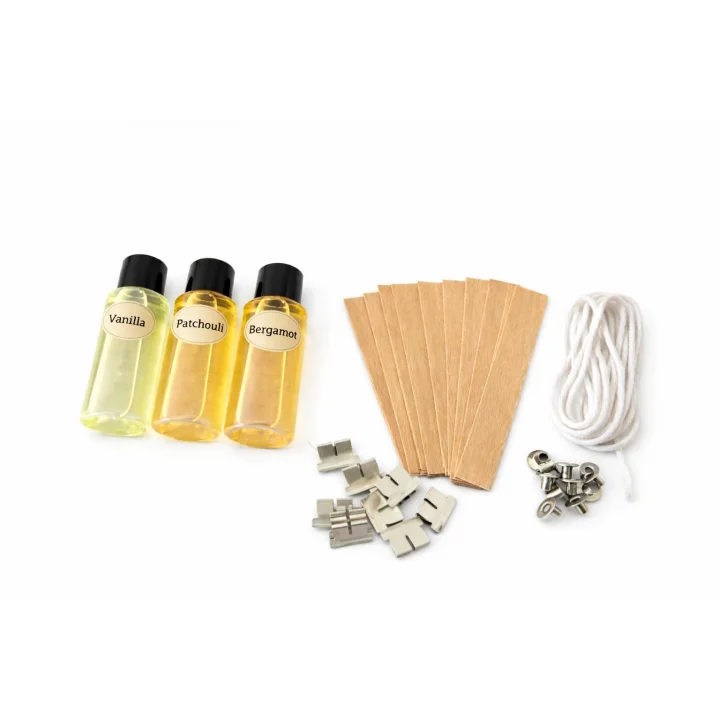 Mum Yapım Seti 30 ml Paçuli 30 ml Vanilya ve 30 ml Bergamot Esans, Ahşap fitil ve İp fitil