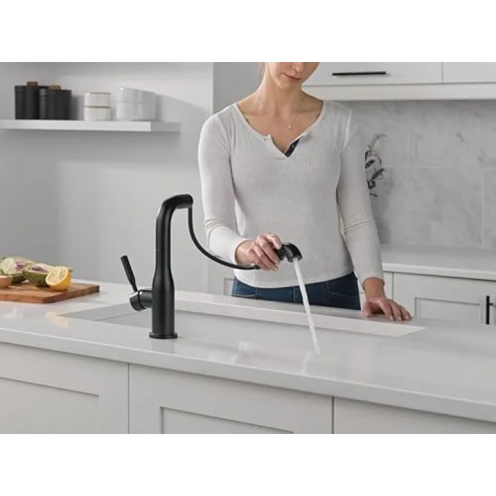 Musluk Almari Pull-Out Mutfak Bataryası, Pull-Out Püskürtücülü Siyah Mutfak Bataryaları, Mutfak Lavabo Bataryası, Manyetik Yerleştirme ile Mutfak Lavabo Bataryası, Mat Siyah 16943-BL-DST
