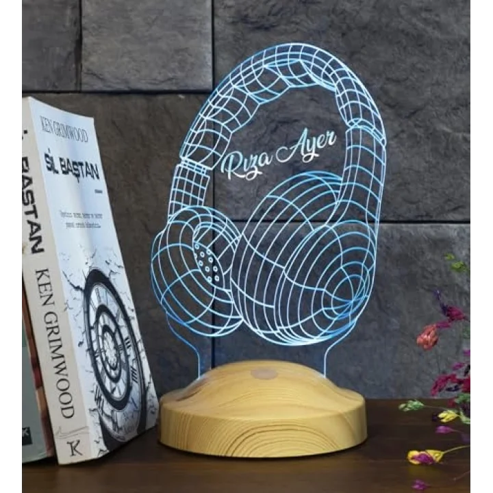 Müzisyen Hediyesi Kulaklık Şeklinde Kişiye Özel 3D Led Lamba