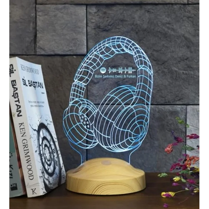 Müzisyen Hediyesi Kulaklık Şeklinde Kişiye Özel 3D Led Lamba