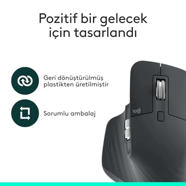 MX Master 3S Bluetooth Edition Performans Kablosuz Mouse, 8.000 DPI, Sessiz, Ergonomik, Ultra Hızlı Kaydırma, Çoklu Cihaz Özelliği, Bluetooth, Logi Bolt USB Alıcı, Siyah
