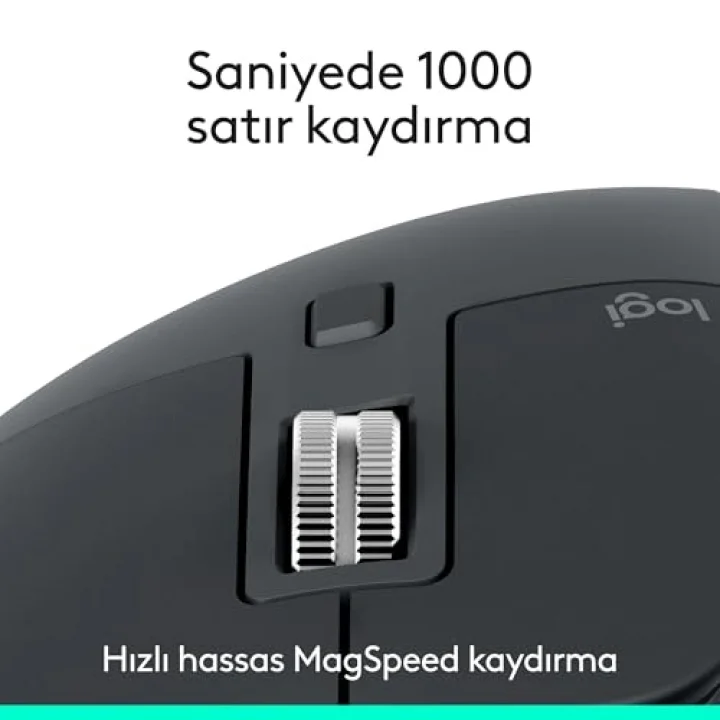 MX Master 3S Bluetooth Edition Performans Kablosuz Mouse, 8.000 DPI, Sessiz, Ergonomik, Ultra Hızlı Kaydırma, Çoklu Cihaz Özelliği, Bluetooth, Logi Bolt USB Alıcı, Siyah