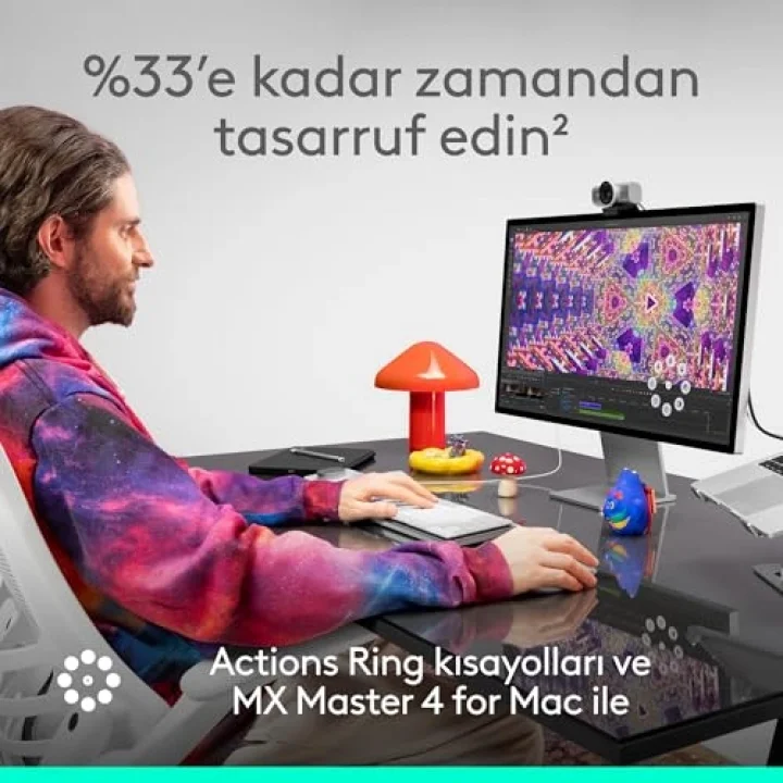 MX Master 4 Mac için Dokunsal Geri Bildirim Özellikli Kablosuz Mouse, Bluetooth, Ultra Hızlı Kaydırma, Çoklu Cihaz Özelliği, 8000 DPI, Optik Sensör, Sessiz, Açık Gri