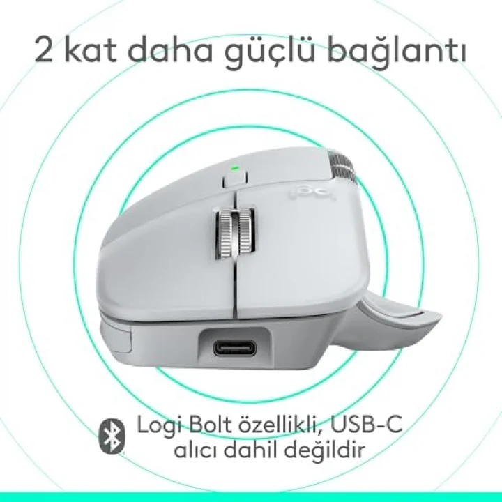MX Master 4 Mac için Dokunsal Geri Bildirim Özellikli Kablosuz Mouse, Bluetooth, Ultra Hızlı Kaydırma, Çoklu Cihaz Özelliği, 8000 DPI, Optik Sensör, Sessiz, Açık Gri