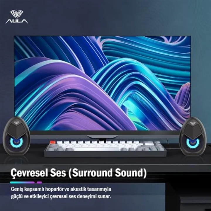 N-69 2 * 3W RGB LED Işıklı Masaüstü Oyuncu Laptop PC Bilgisayar Hoparlörü