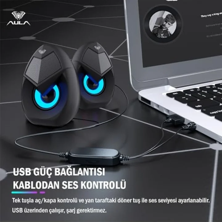 N-69 2 * 3W RGB LED Işıklı Masaüstü Oyuncu Laptop PC Bilgisayar Hoparlörü