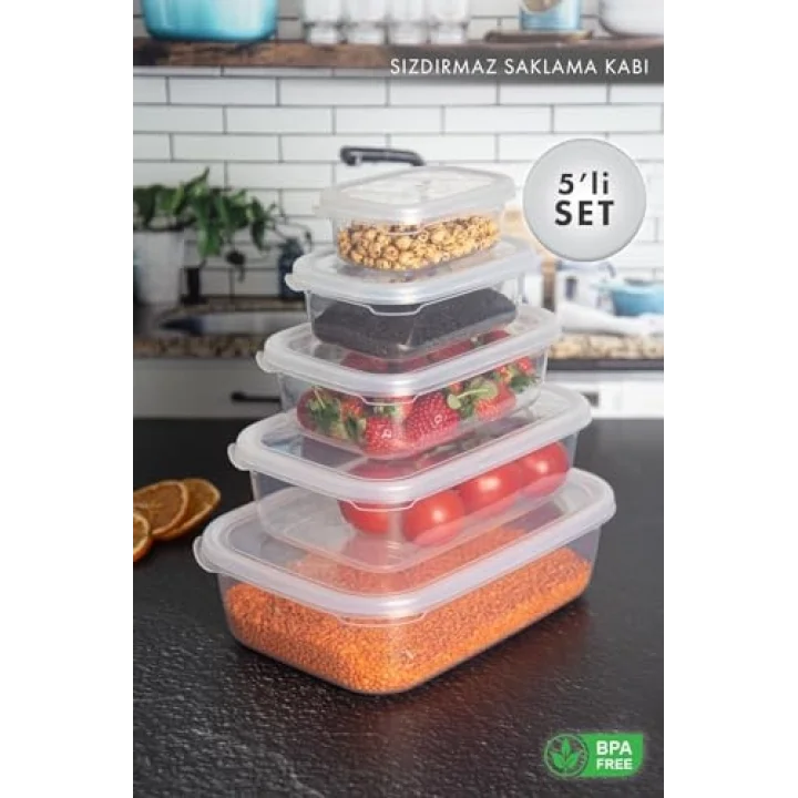 Nare Dikdörtgen Sızdırmaz Saklama Kapları Şeffaf (5LI SET)