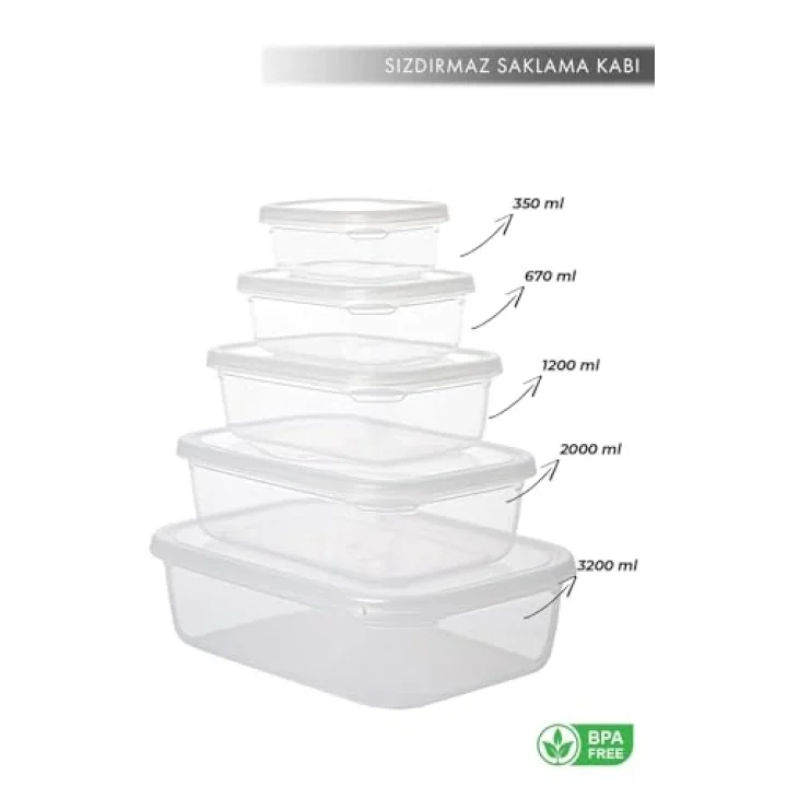 Nare Dikdörtgen Sızdırmaz Saklama Kapları Şeffaf (5LI SET)