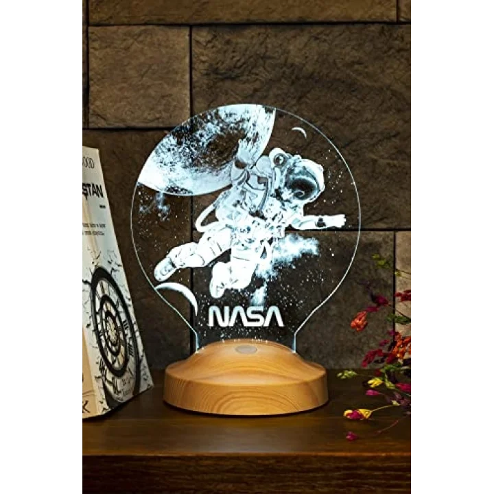 Nasa Logolu Astronot Led Lamba, Kozmonot, Uzay Hediyesi Led Gece Lambası