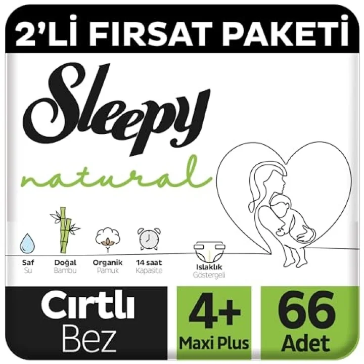 Natural 2li Fırsat Paketi Bebek Bezi 4+ Numara Maxi Plus 66 Adet