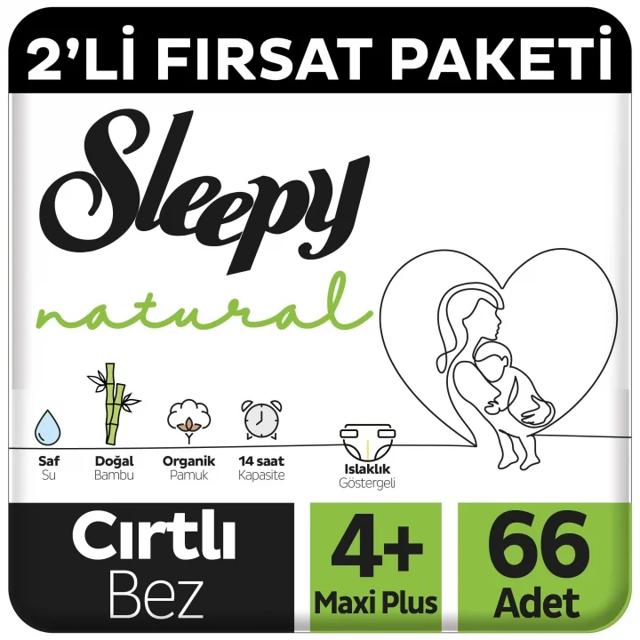 Natural 2li Fırsat Paketi Bebek Bezi 4+ Numara Maxi Plus 66 Adet