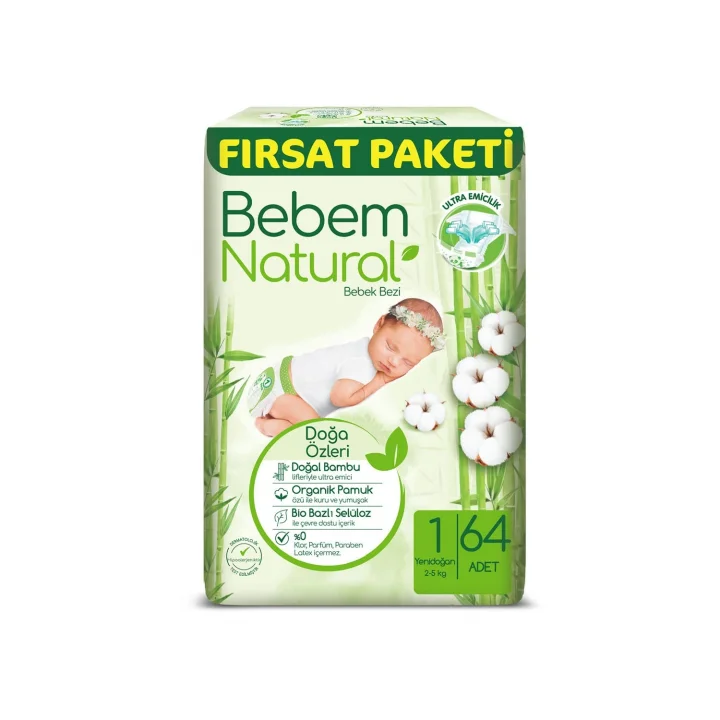 Natural Bebek Bezi Yenidoğan 1 Beden Fırsat Paketi 64 Adet