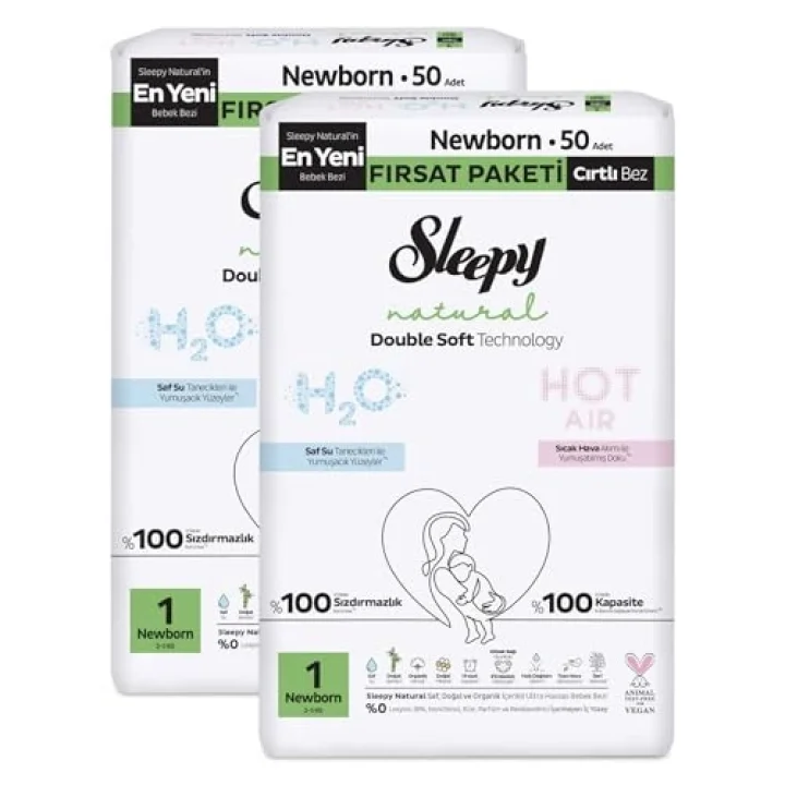 Natural Double Soft Ultra Fırsat Paketi Bebek Bezi 1 Numara Newborn 100 Adet