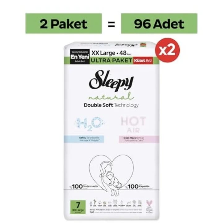 Natural Double Soft Ultra Fırsat Paketi Külot Bez 7 Numara Xxlarge 96 Adet