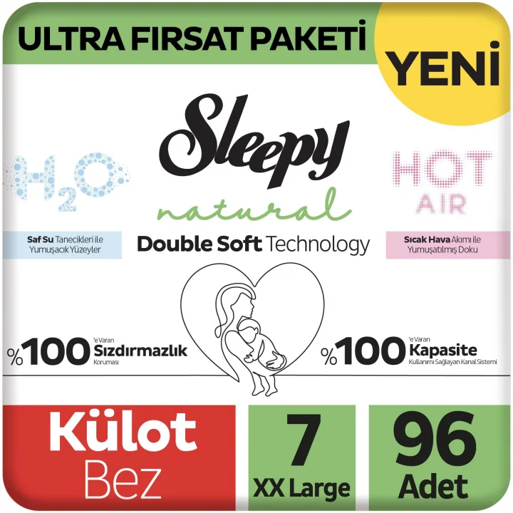 Natural Double Soft Ultra Fırsat Paketi Külot Bez 7 Numara Xxlarge 96 Adet