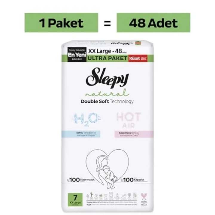 Natural Double Soft Ultra Paket Külot Bez 7 Numara Xxlarge 48 Adet