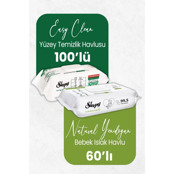 Natural Islak Bebek Havlusu 60lı ve Temizlik Havlusu 100 lü