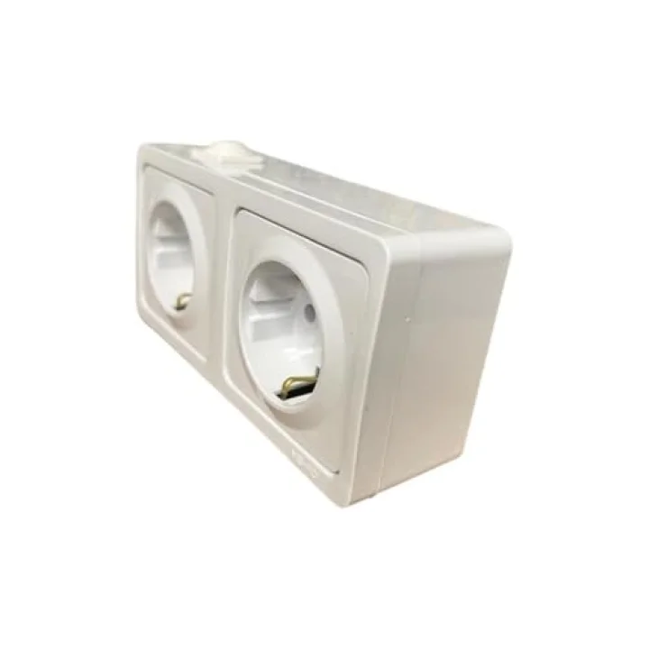 Ne-Ad Sıvaüstü İkili Topraklı Priz - 2P+N 16A 220V, Topraklama Kontaklı, Dayanıklı ABS Gövde, Ev ve Atölye Kullanımına Uygun Kombine Priz, 14x7x4,4 cm